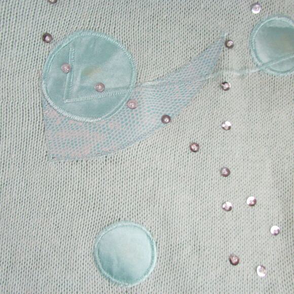 Shenanigans Knit Pullover Geometric Appliques Large Pastel Green Vintage 1980s - Picture 5 of 10